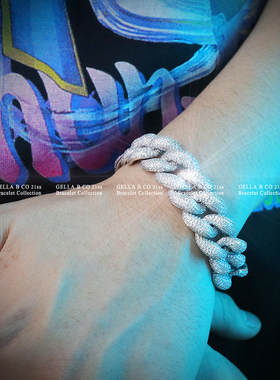 GBC 美国BUBBLE CUBAN高密度镶钻泡泡古巴链手链18mm嘻哈首饰18k