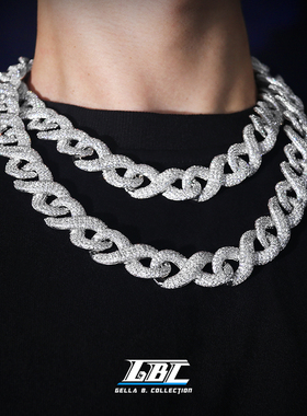 GBC 重工冰糖T方混合镶嵌无限项链 手工镶嵌古巴链欧美嘻哈锁骨链