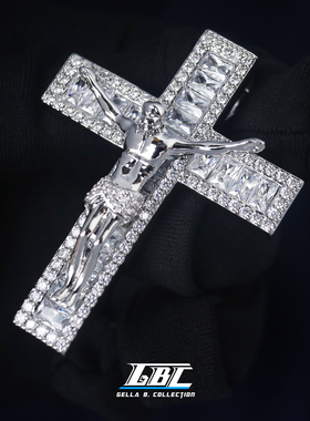 GBC Kanye同款冰糖方钻混镶吊坠嘻哈说唱十字架配饰满钻古巴链