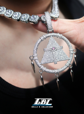 GBC 游戏王千年智慧轮吊坠嘻哈说唱潮流欧美街头项链满钻个性配饰