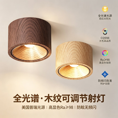 明装射灯客厅复古新中式胡桃木纹
