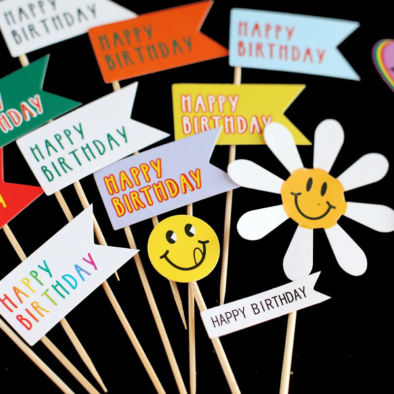 网红ins创意表情笑脸烘焙装饰插牌 旗帜蛋糕装饰插旗帽子小熊插件