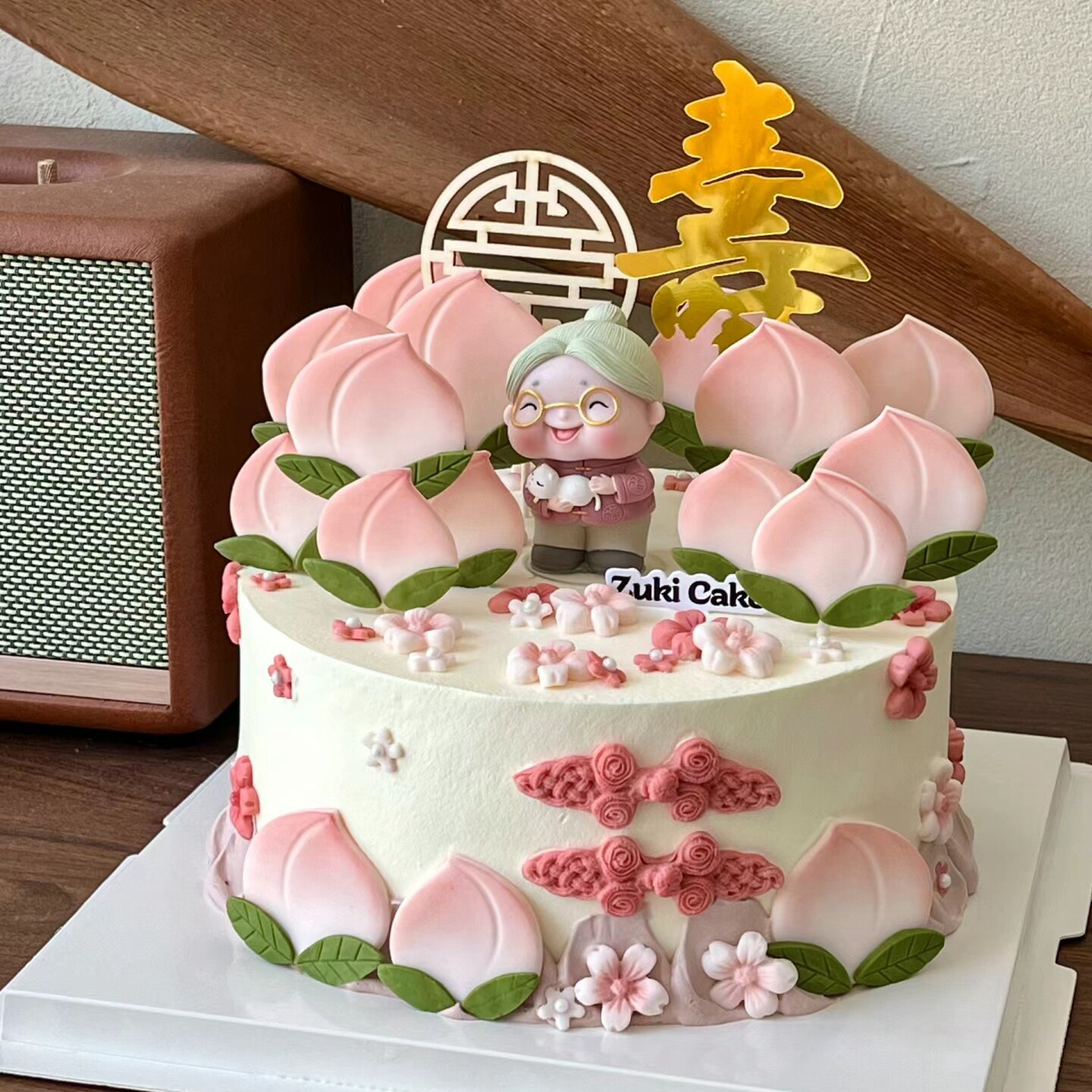 中国风奶奶外婆过寿生日蛋糕装饰摆件平面寿桃金鱼巧克力翻糖模具