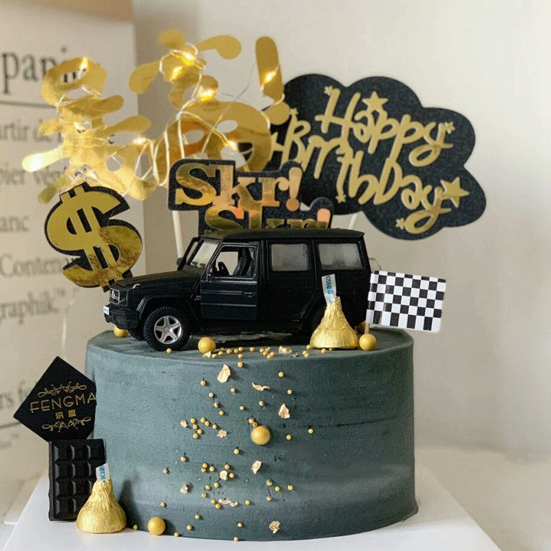 热卖品大气黑色越野车蛋糕装饰摆件土豪男神生日合金汽车模型烘焙