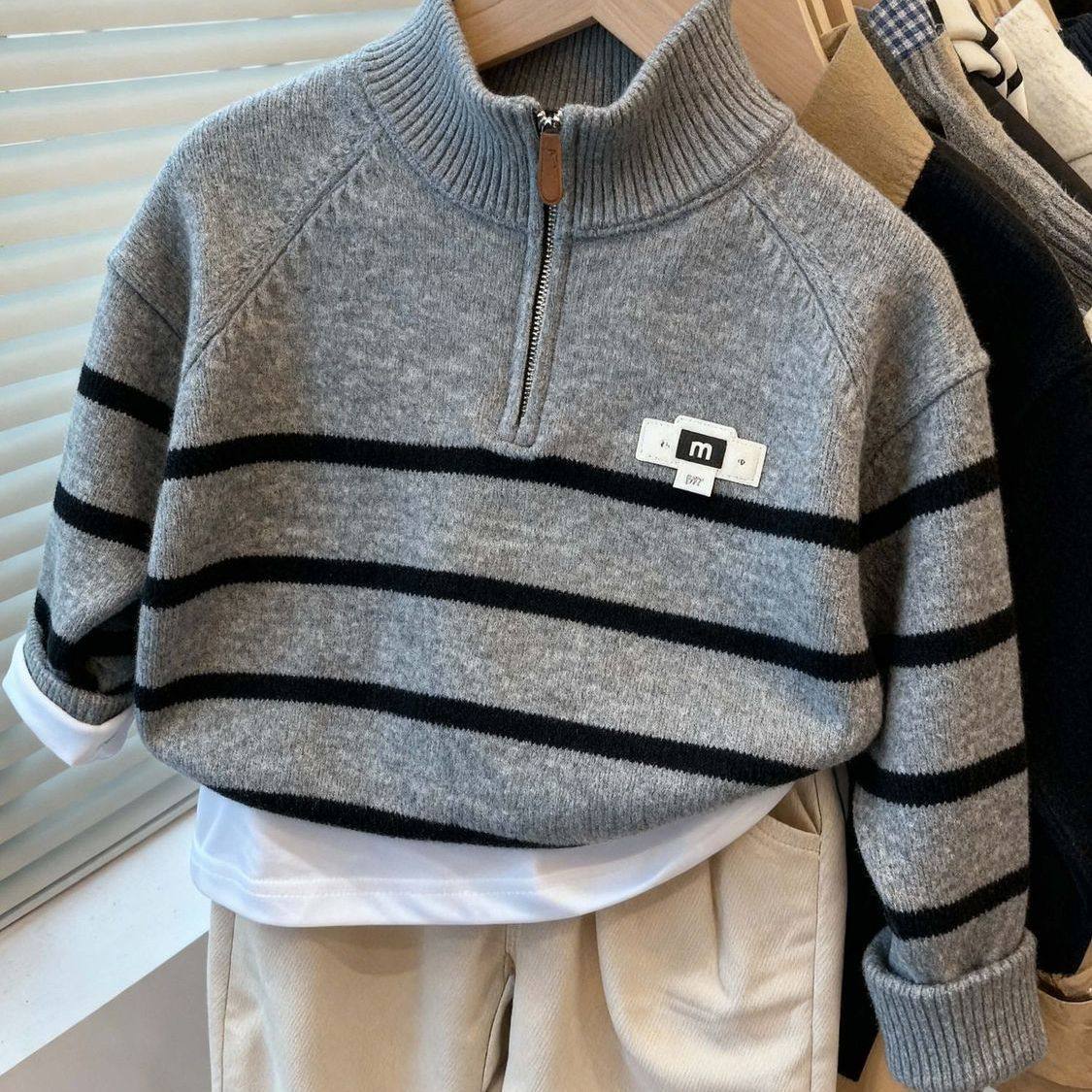 韩范男童洋气条纹撞色毛衣半开领拉链2025秋冬新款女宝贴标针织衫,童装/婴儿装/亲子装,毛衣/针织衫,淘宝优惠券,粉丝福利购,淘宝优惠卷