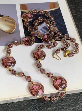 ​Vintage复古首饰穆拉诺裱花金箔琉璃 长款毛衣链 可以绕两圈