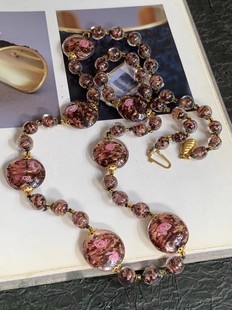 Vintage复古首饰穆拉诺裱花金箔琉璃 长款毛衣链 可以绕两圈