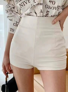白色高腰性感紧身辣妹休闲裤短裤女团跳舞翘臀弹力纯色提臀裤热裤