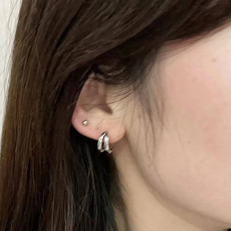 s925银素圈耳扣圈圈耳环百搭冷淡风几何耳饰潮双环叠戴