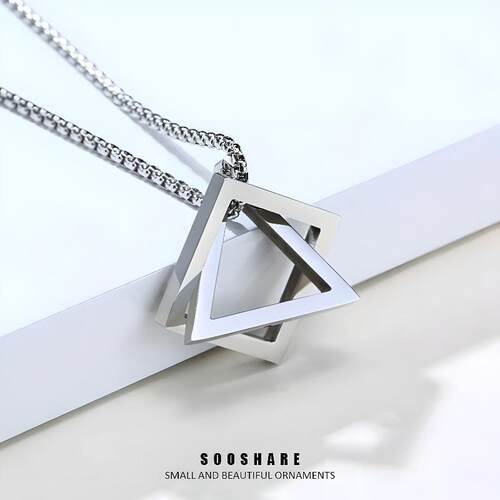 sooshare项链男潮几何正方形三角形土酷蹦迪吊坠钛钢简约情侣链子
