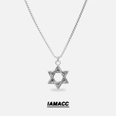 IA复古街头时尚潮酷项链六芒星吊坠卫衣链配饰嘻哈毛衣链男女