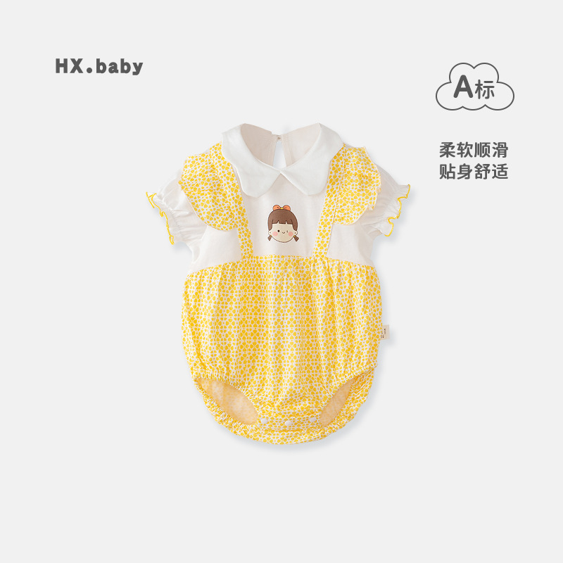 婴儿夏季衣服三角哈衣女宝宝短袖薄款连体衣婴幼儿夏装包屁衣童装
