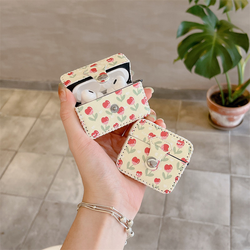 日韩ins郁金香适用airpods3耳机套一体式苹果airpodspro保护壳女款airpodspro2皮质软壳5代无线蓝牙耳机盒4代