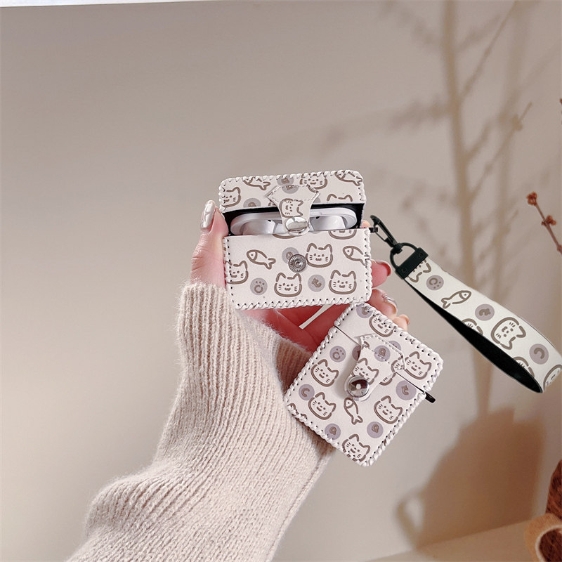 卡通猫咪鱼儿适用airpodspro保护套连体皮套苹果airpods 3耳机套女款挂绳airpodspro2软壳4代蓝牙耳机盒5代三