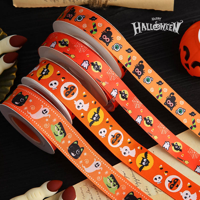 万圣节蛋糕装饰绸缎丝带手工diy礼物礼品礼盒包装装扮图案彩带