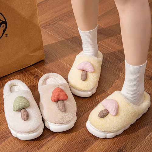 棉拖鞋居家时尚保暖新款室内舒适毛绒棉拖冬季家用冬天蘑菇型拖鞋