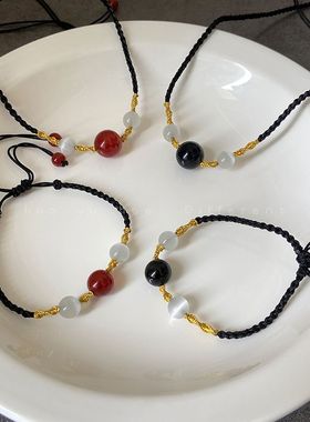 红玛瑙猫眼石手工精编织绳手链女小众设计手绳高级感气质轻奢颈链