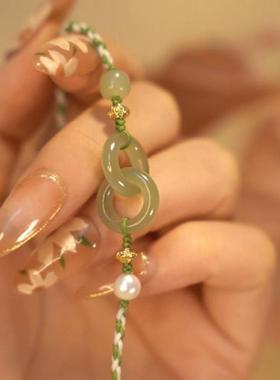 仿环环相扣编织手绳民族风平安扣双环原创设计手链女礼物