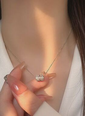 粉色小蛮腰项链女生轻奢小众ins风百搭高级感甜美锁骨链饰品镶钻