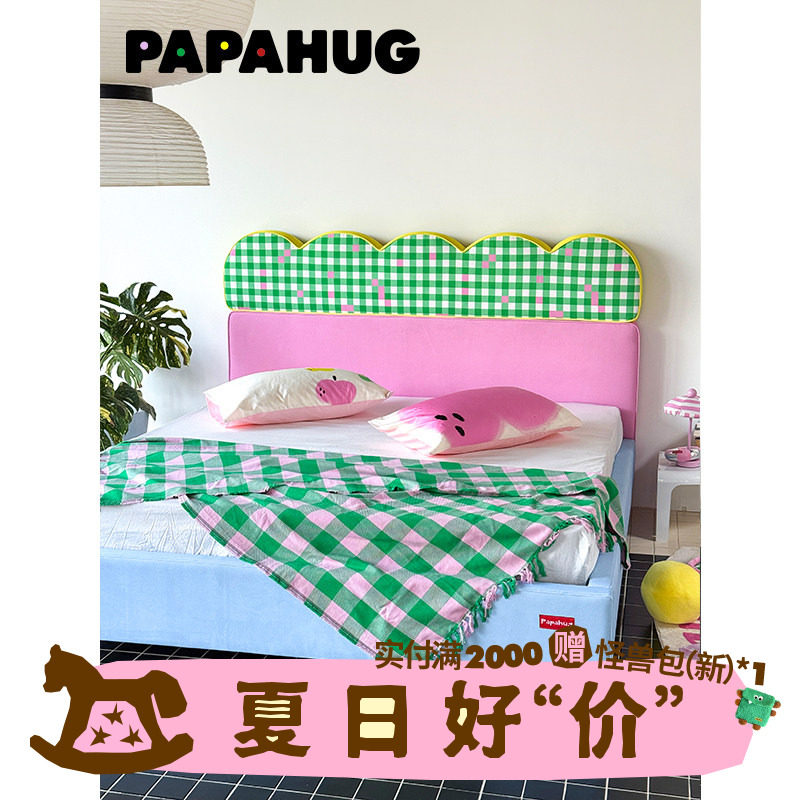PAPAHUG 卧室实木床软包像素花园1.8米布艺主卧大床架复古
