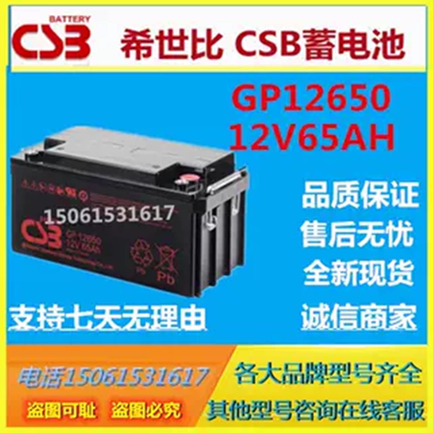 CSB希世比蓄电池GP12650 12V65AH太阳能应急UPS电源电梯应急通信