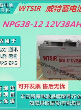 WTSIR威特蓄电池NPG38-12 12V38AH直流屏UPS电源消防主机全新机房