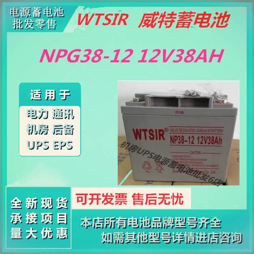 WTSIR威特蓄电池NPG38-12 12V38AH直流屏UPS电源消防主机全新机房