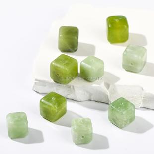 2026晶典珠宝天然青提奶盖岫玉方糖手工diy饰品配件玉石方糖配饰