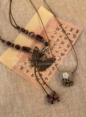 2026民族风蝴蝶吊坠项链女款秋冬波西米亚复古长款挂绳毛衣链装饰