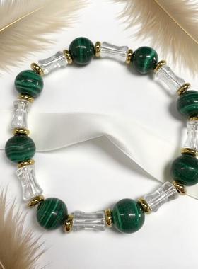 2026纯天然孔雀石手链女男东海水晶diy白水晶散珠子绿色孔雀石手