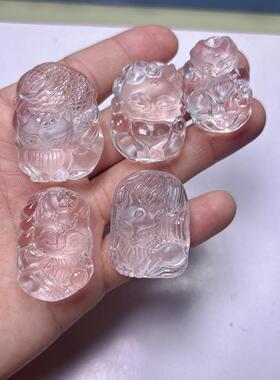 2026热销天然白水晶双面精雕工狐狸吊坠diy手牌配件精致百搭流行