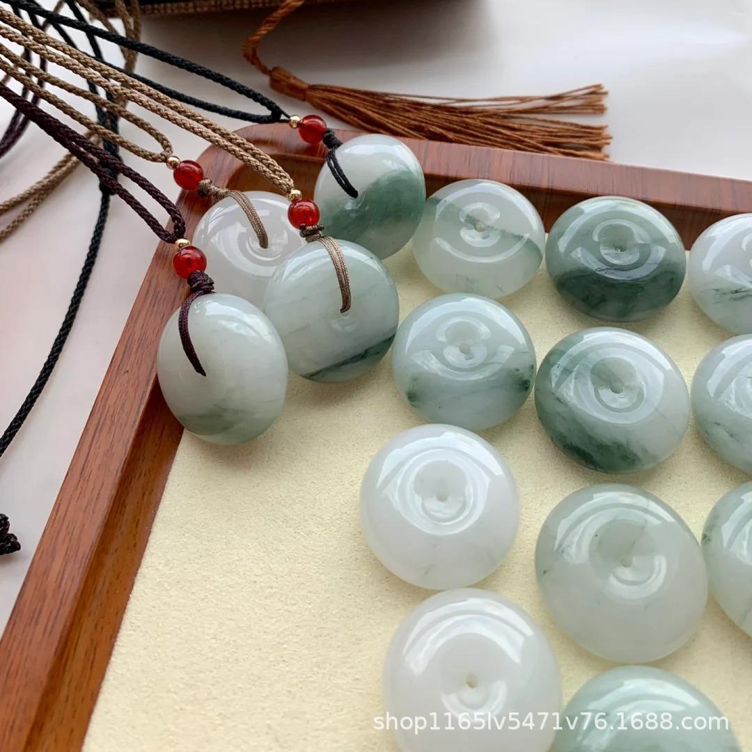 2026天然新疆天山翠平安扣吊坠金丝玉翠色飘花玉石平安环挂件玉坠