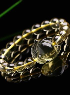 2026东海节高水晶天然黄水晶九尾狐狸大头萌狐手编绳手链手串男女