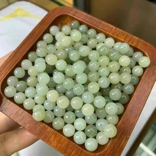 2026天然和田玉青海料8mm半孔圆珠散珠diy文玩手串项链佛珠配件
