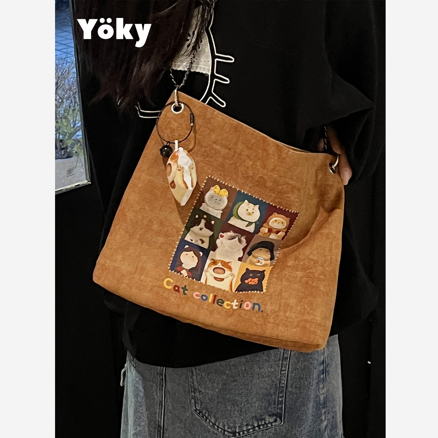 尚尚千颜选原创包包琥珀流光风猫猫链条流浪包慵懒松弛感帆布包Y