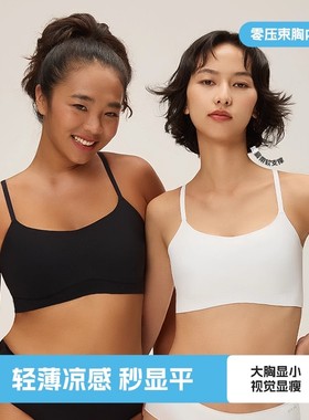 集姻无痕隐形美背束胸内衣女粉底液细肩带胸大显小瘦大码白色文胸