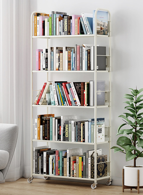 铁艺书架移动客厅简易书柜落地置物架一体靠墙金属钢制儿童飘窗架