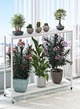 铁艺花架2025新款带轮室内置物架阳台客厅轻奢绿萝落地双层多肉架