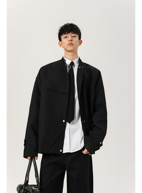 立领夹克男生浅灰色2025春秋季新品韩系百搭宽松休闲潮流上衣外套