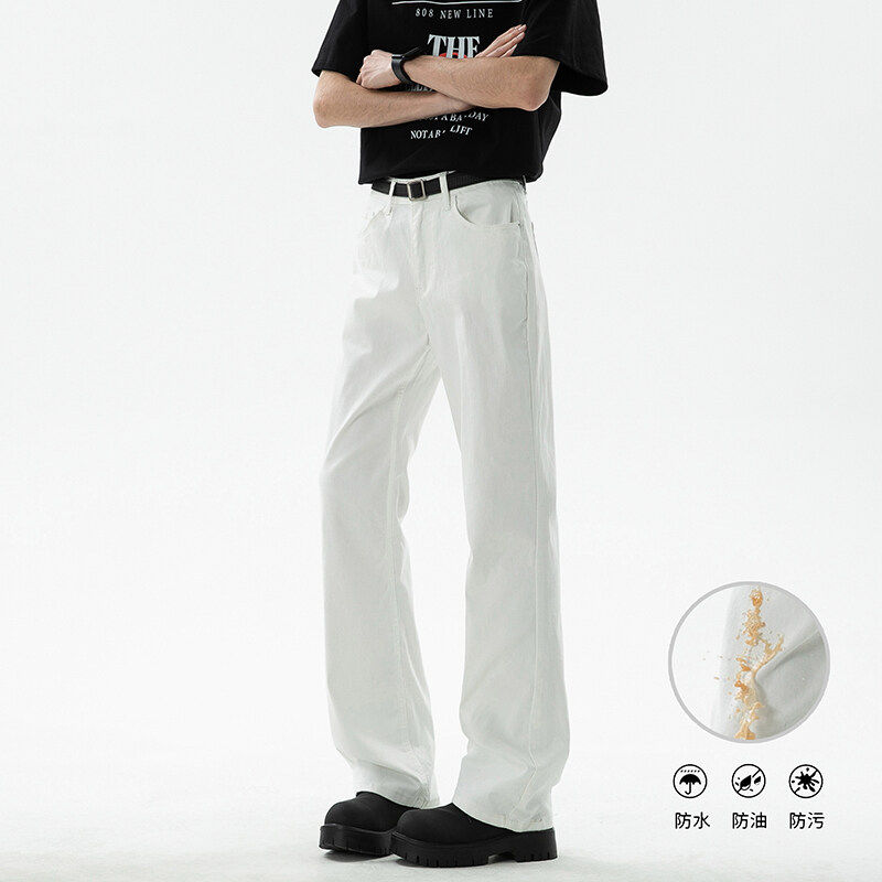 美式vibe三防弹力白色牛仔裤男女2025新款潮流百搭显瘦微喇裤子潮