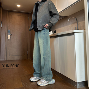 YUN ECHO美式潮牌牛仔裤高街VIBE穿搭2024新款复古宽松直筒工装裤