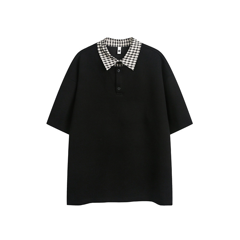 夏季重磅正肩短袖男美式休闲复古小领口螺纹拼接T恤百搭显瘦