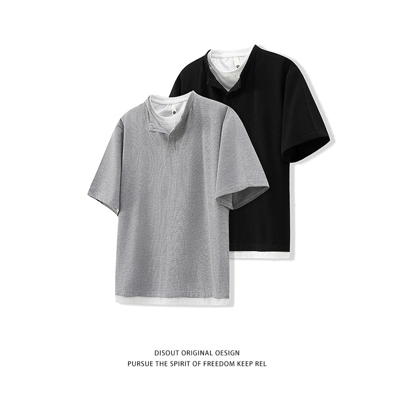 2026夏季新款男士假两件美式潮流短袖T恤休闲百搭宽松圆领上衣潮
