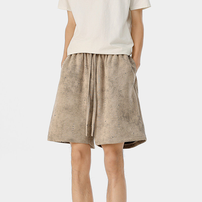 美式扎染做旧短裤男款夏季轻薄透气休闲运动裤宽松百搭沙滩五分裤