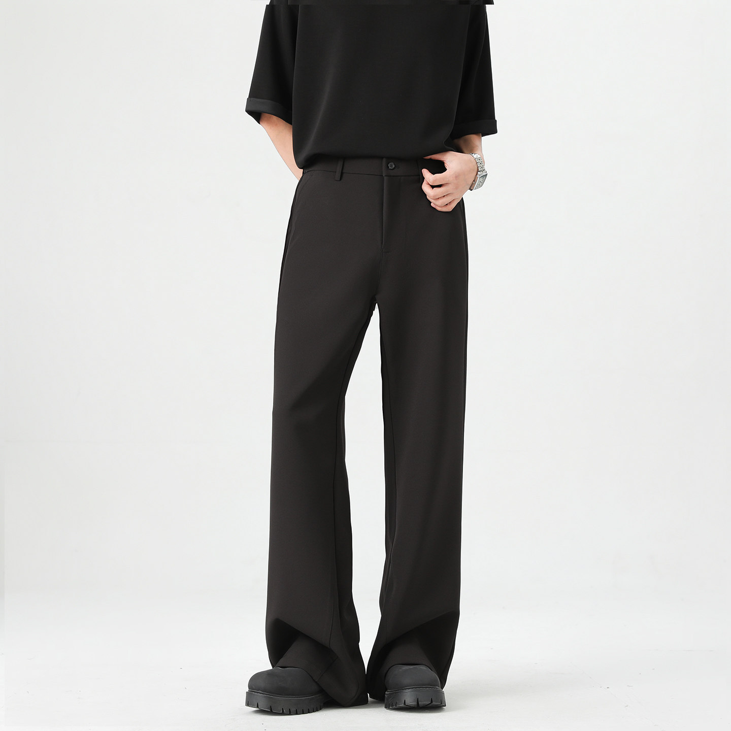 美式风黑色阔腿西裤男宽松垂坠感直筒长裤高级感修身直筒阔腿裤