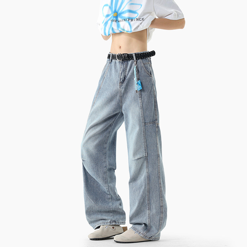 美式复古蓝弯刀牛仔裤男款春秋夏季潮牌宽松百搭直筒男生阔腿裤子