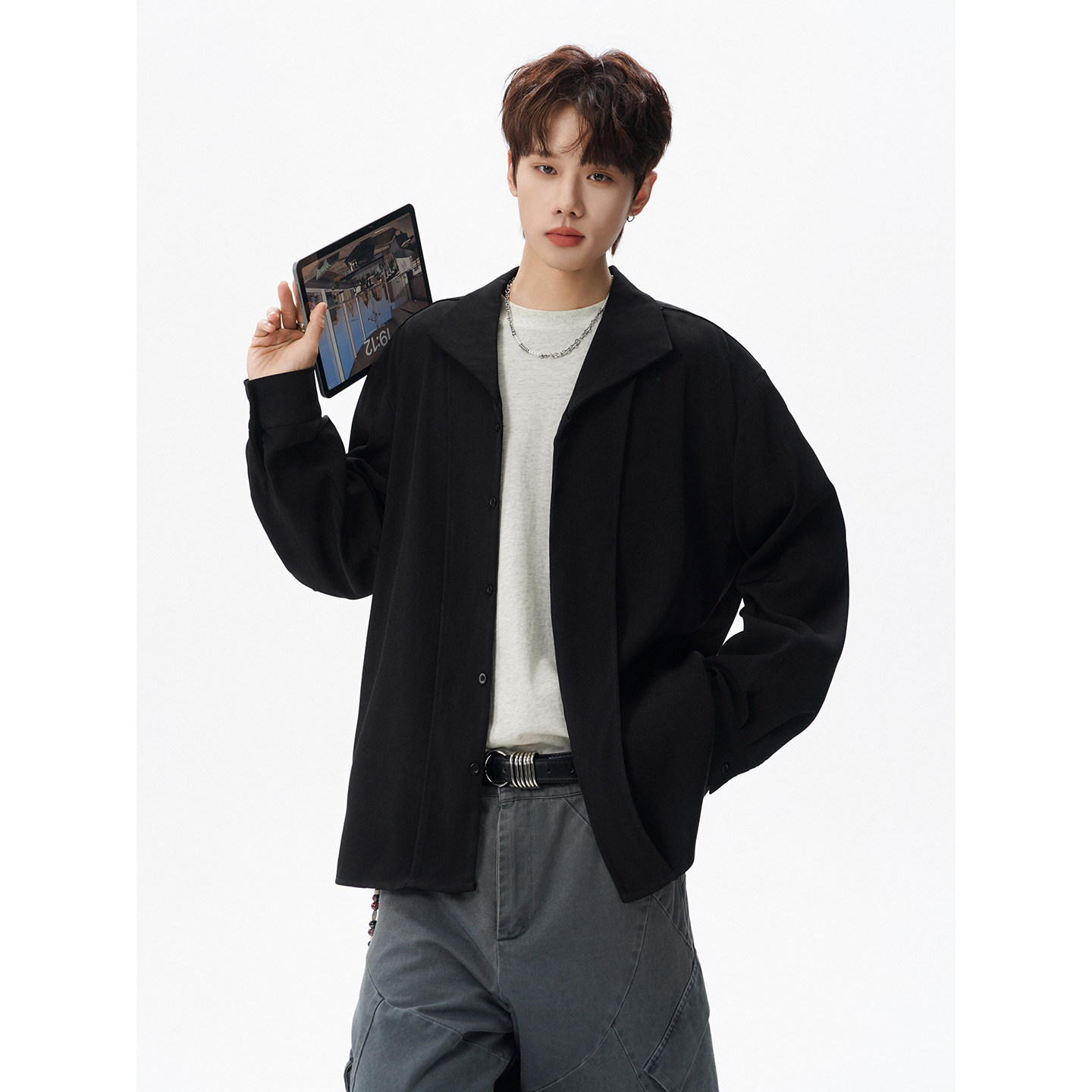 衬衫高质量外套潮牌欧美街西装内搭美式衬衣男士男装长袖春秋装潮