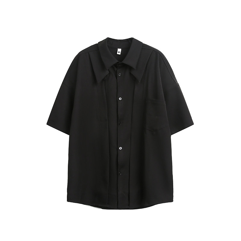 夏季薄款冰丝短袖衬衫男简约黑色纯色大码休闲短袖痞帅白色衬衣