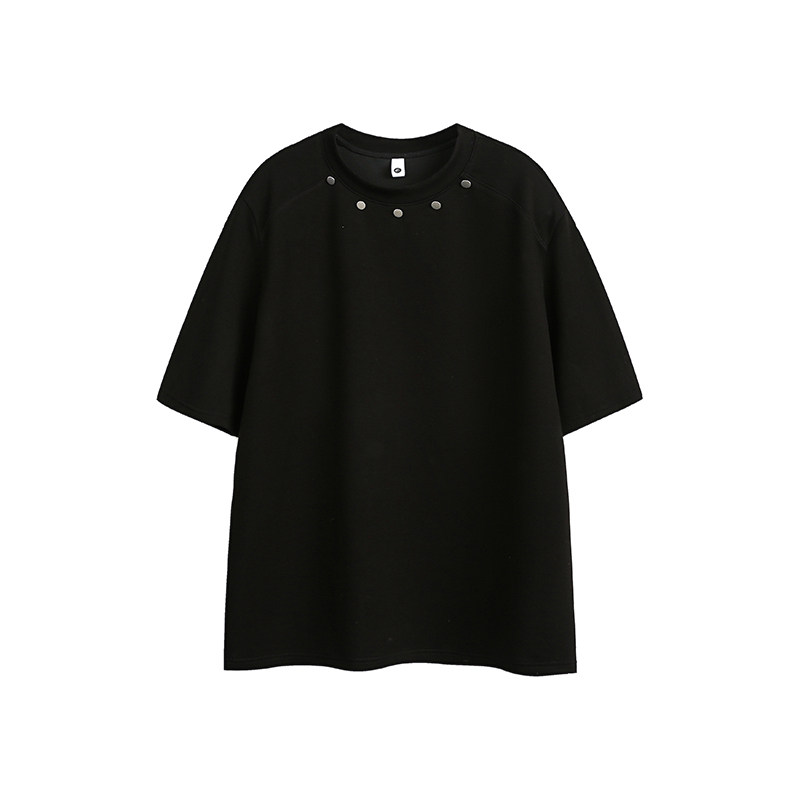 美式重磅小领口金属扣T恤男夏季爆款宽松痞帅ins超火网红短袖上衣