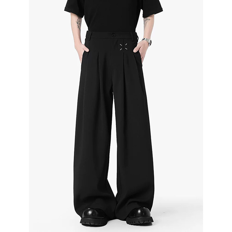2026酷黑极简风阔腿西裤男青少年宽松垂感高腰休闲长裤高级感痞帅